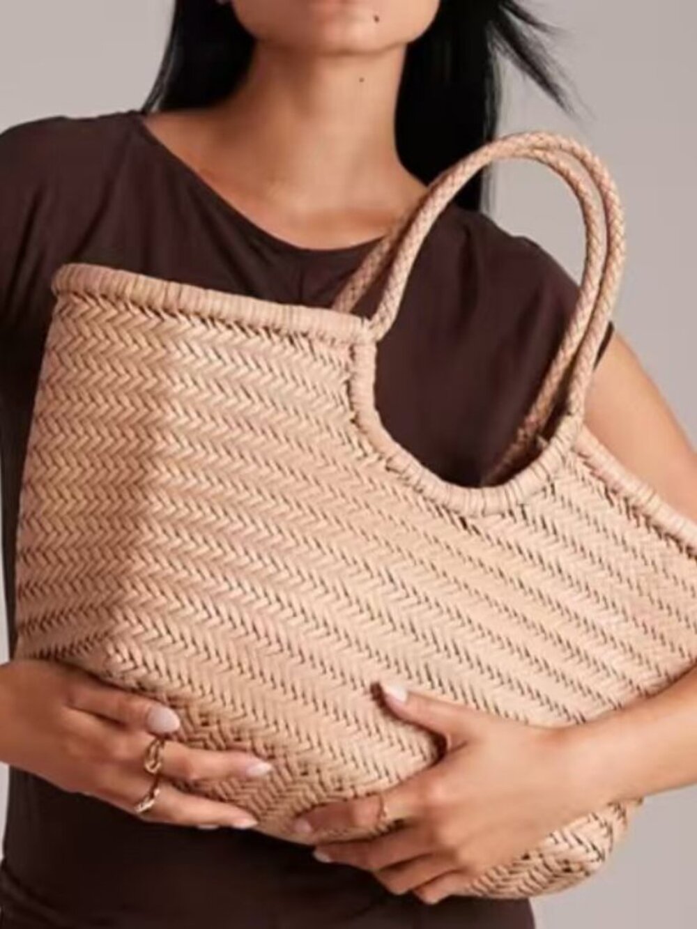 Dragon Diffusion Handwoven Leather Tote Bag Large Tan Brown